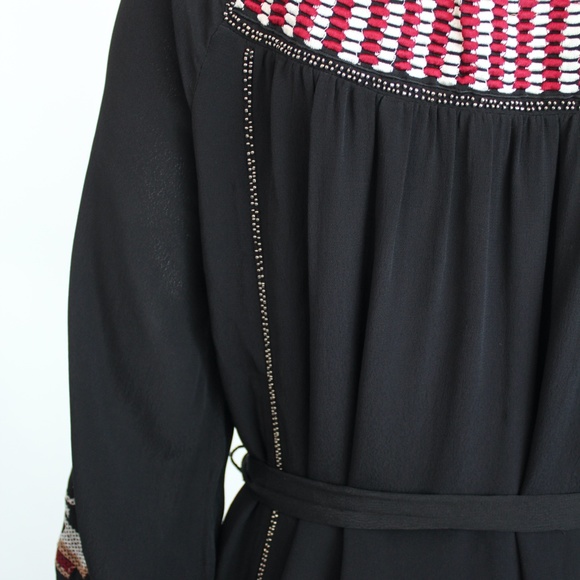 Embroidered Peasant Dress Tunic Belted Beaded Boho - Picture 7 of 13